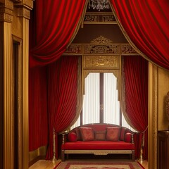 Red velvet curtains add a touch of luxury and drama to a stage or theater setting