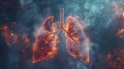 Unhealthy lungs due to smoking inhalation and environmental factors, deteriorating respiratory health. Witness the consequences of tobacco use and pollution, Generative AI.

 - obrazy, fototapety, plakaty