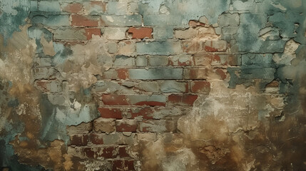 Old wall background with stained aged bricks, reminiscent of ancient architecture and history, providing a rustic charm and timeless beauty, Generative Ai

