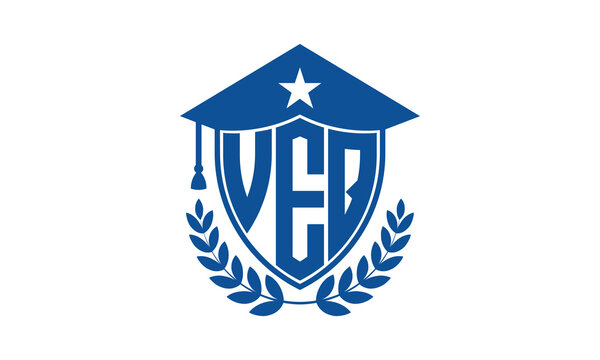 VEQ three letter iconic academic logo design vector template. monogram, abstract, school, college, university, graduation cap symbol logo, shield, model, institute, educational, coaching canter, tech