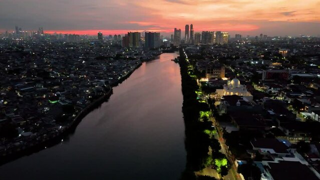 Aerial Footage of a Lake area In North Jakarta, Indonesia