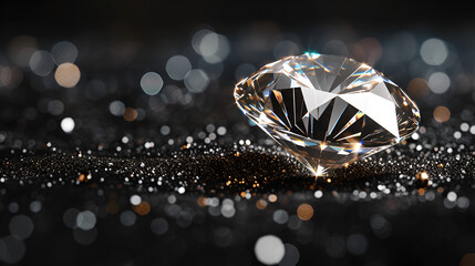 Shiny diamond isolated on black background with ample copy space for your design projects, sparkling elegance at its finest. Generative Ai

