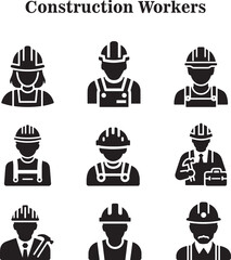 Vector construction workers icon set