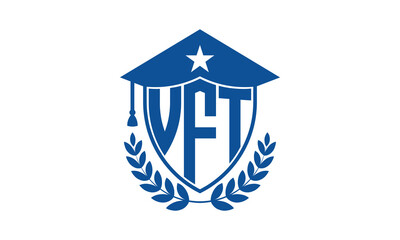 VFT three letter iconic academic logo design vector template. monogram, abstract, school, college, university, graduation cap symbol logo, shield, model, institute, educational, coaching canter, tech