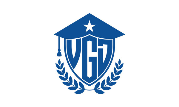 VGD three letter iconic academic logo design vector template. monogram, abstract, school, college, university, graduation cap symbol logo, shield, model, institute, educational, coaching canter, tech