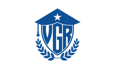 VGR three letter iconic academic logo design vector template. monogram, abstract, school, college, university, graduation cap symbol logo, shield, model, institute, educational, coaching canter, tech