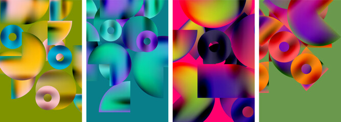 Set of colorful posters with round geometric elements and circles. Vector illustration For Wallpaper, Banner, Background, Card, Book Illustration