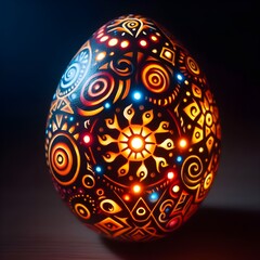An Easter egg painted with vibrant tribal patterns and symbols, Abstract easter eggs in celebration of Happy easter
