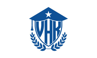 VHK three letter iconic academic logo design vector template. monogram, abstract, school, college, university, graduation cap symbol logo, shield, model, institute, educational, coaching canter, tech