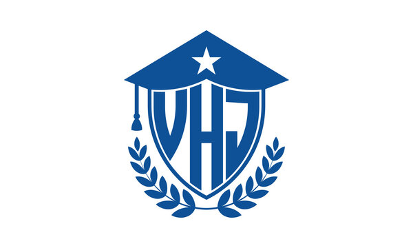 VHJ three letter iconic academic logo design vector template. monogram, abstract, school, college, university, graduation cap symbol logo, shield, model, institute, educational, coaching canter, tech