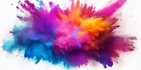 Explosion of colorful powder on white background. rainbow explosion explode burst isolated splatter abstract,Colorful rainbow holi powder splash, smoke or fog particles explosive special effect