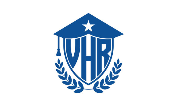 VHR three letter iconic academic logo design vector template. monogram, abstract, school, college, university, graduation cap symbol logo, shield, model, institute, educational, coaching canter, tech