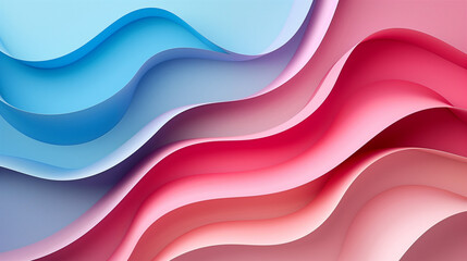 Aesthethic illustration of colorful 3d paper background for banner, flyer, wave pattern, pastel color pink blue