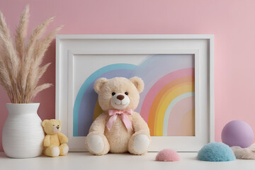White wooden frame and doll
