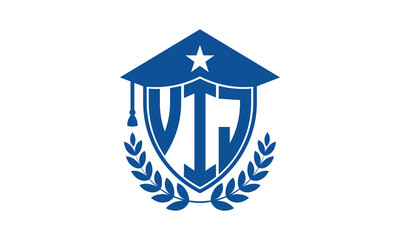 VIJ three letter iconic academic logo design vector template. monogram, abstract, school, college, university, graduation cap symbol logo, shield, model, institute, educational, coaching canter, tech
