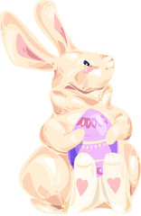 cute kawaii easter bunny sits with egg vector clipart