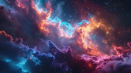 Vibrant celestial scenes showcasing the intersection of quantum mechanics and cosmic wonders, with colorful nebulae and intricate fractal patterns - obrazy, fototapety, plakaty