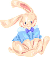 Cute kawaii Easter bunny sits with jacket vector clipart