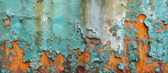 Rustic Charm: A Weathered Rusted Wall with Chipped Paint Texture Background - obrazy, fototapety, plakaty