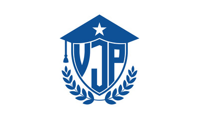 VJP three letter iconic academic logo design vector template. monogram, abstract, school, college, university, graduation cap symbol logo, shield, model, institute, educational, coaching canter, tech