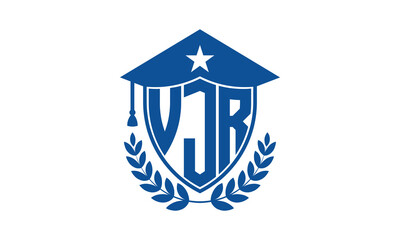 VJR three letter iconic academic logo design vector template. monogram, abstract, school, college, university, graduation cap symbol logo, shield, model, institute, educational, coaching canter, tech