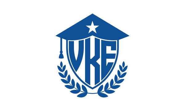 VKE three letter iconic academic logo design vector template. monogram, abstract, school, college, university, graduation cap symbol logo, shield, model, institute, educational, coaching canter, tech