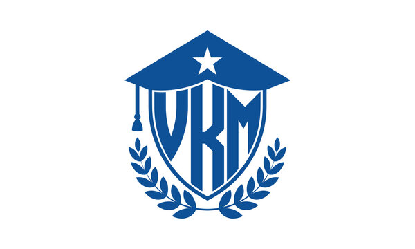 VKM three letter iconic academic logo design vector template. monogram, abstract, school, college, university, graduation cap symbol logo, shield, model, institute, educational, coaching canter, tech