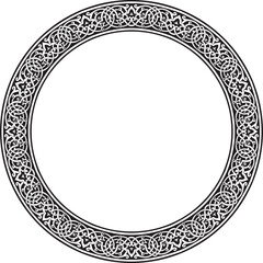 Vector monochrome round oriental ornament. Arabic patterned circle of Iran, Iraq, Turkey, Syria. Persian frame, border. For sandblasting, laser and plotter cutting..
