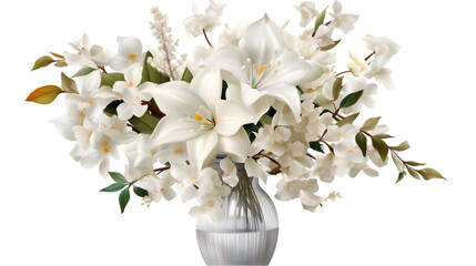vase with beautiful white flowers, isolated on transparent background, png file