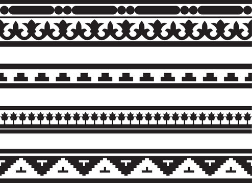 Vector set of monochrome seamless classic byzantine ornament. Endless border, Ancient Greece, Eastern Roman Empire frame. Decoration of the Russian Orthodox Church..