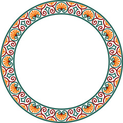 Vector colored round classical ornament of the renaissance era. Circle, ring european border, revival style frame..