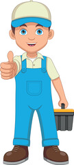 Mechanic boy with a toolbox cartoon