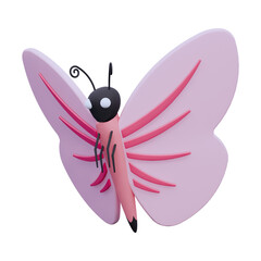 Beautiful Pink Butterfly flying 3D Illustration