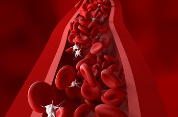 Reduced platelet (thrombocytes) count in Immune thrombocytopenic purpura (ITP) - front view 3d illustration - obrazy, fototapety, plakaty