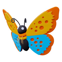 Beautiful Yellow Butterfly flying 3D Illustration