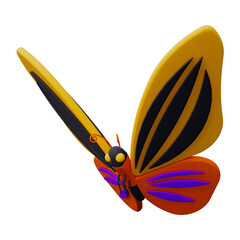 Beautiful Yellow Butterfly flying 3D Illustration