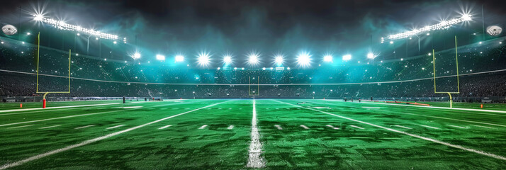 empty american football stadium at night with light and line, - obrazy, fototapety, plakaty