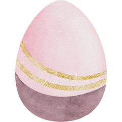 Pink easter Egg with transparent background, Hand painted watercolor 