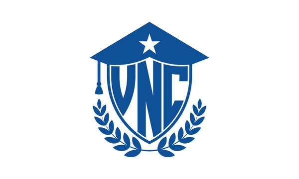 VNC three letter iconic academic logo design vector template. monogram, abstract, school, college, university, graduation cap symbol logo, shield, model, institute, educational, coaching canter, tech