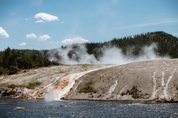 Steam coming off hot springs at Yellowstone National Park