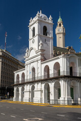 Fototapeta na wymiar Beautiful white historic building in Plaza de Mayo, Buenos Aires