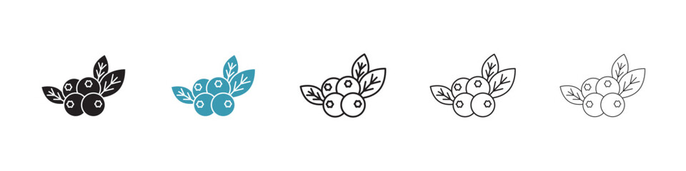 Forest Berries Vector Icon Set. Wild Bilberry Vector Symbol for UI Design.