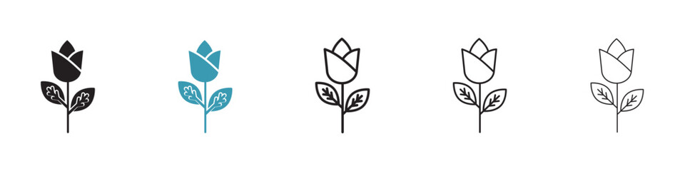 Floral Elegance Vector Icon Set. Romantic Rose Vector Symbol for UI Design.