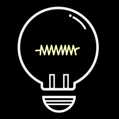 Neon lamp vector icon almost on black background. neon color light bulb