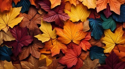 A collection of vibrant autumn leaves forming a natural pattern, suitable for seasonal themes.