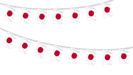 Close up of Japanese flag bunting to celebrate Japanese National Day 11 February isolated on...