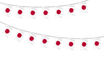 Close up of Japanese flag bunting to celebrate Japanese National Day 11 February isolated on transparent background png
