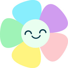 cute pastel color colorful flower smiley face, happy cartoon, t