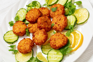 fried rice cutlets, rice tikki on white plate