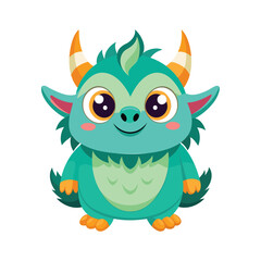 Cute cartoon monster creature character vector illustration isolated white background